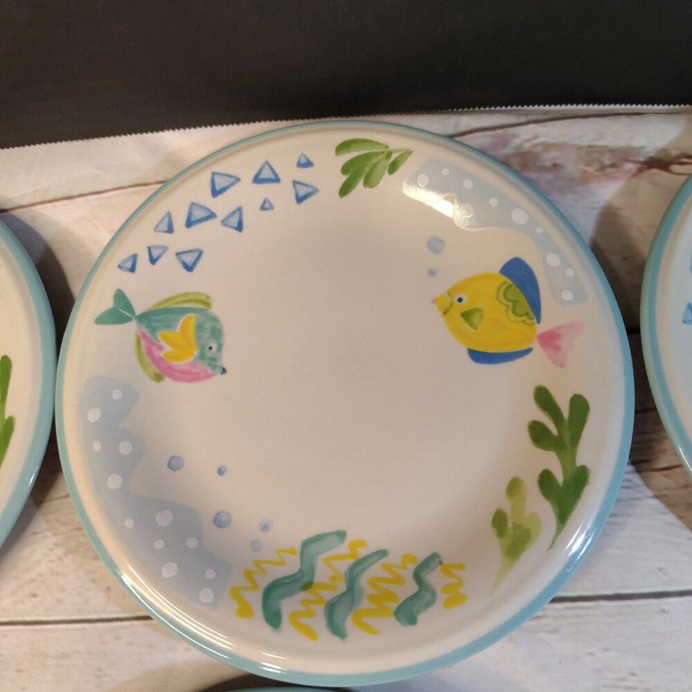 Studio Nova 6 Barrier Reef Fish Pattern 7 3/4" Salad Plates Beach Coastal Lake
